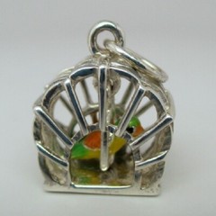 Sterling Silver PARROT CAGE Charm for Bracelet PRETTY BIRD Necklace Pendant CUTE