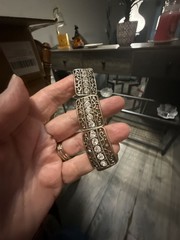 Vintage Silver Tone Filigree Panel Bracelet with Clear Rhinestones