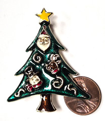 Estate Gold Tone Santa – Reindeer – Snowman Enamel Christmas Tree Pin / Brooch
