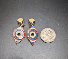 Vintage Clip On Drop Dangle Earrings Red Blue Teardrop Keyhole Rare Fr Ship