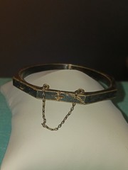 VTG 1930s Engraved Scroll Octagon Shaped Bangle Bracelet Opens W/ Chain