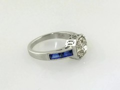 3Ct Art Deco Style Lab Created Diamond & Sapphire Wedding 14k White Gold FN Ring