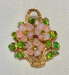 AUTHENTIC SWOBODA FLOWER BASKET BROOCH ~ ROSE QUARTZ, PERIDOT ~ BEAUTIFUL!