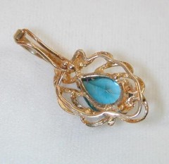 14k Yellow Gold Pear Shape London Blue Topaz Pendant Enhancer Estate