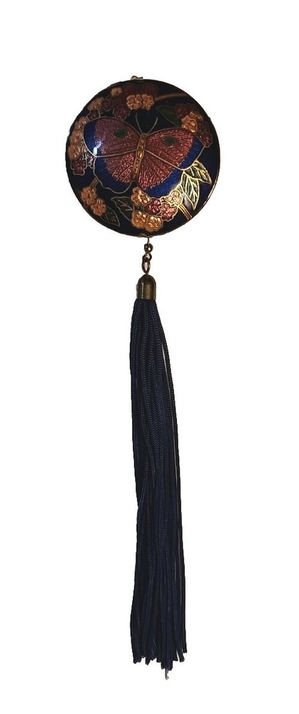 Vintage cloisonne butterfly Pendant And Tassel Almost 2 Inches