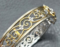 VTG Art Deco Hinge Clasp Bangle Bracelet Faux Citrine White Mfg Co Providence RI