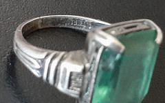 Vintage Art Deco Woman’s Size 4 Faux Emerald & Sterling Ring