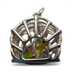 Sterling Silver PARROT CAGE Charm for Bracelet PRETTY BIRD Necklace Pendant CUTE