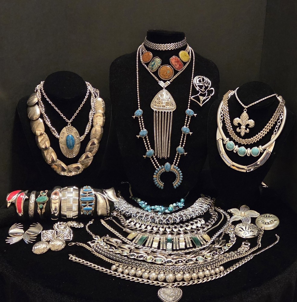 Vintage Mod Silvertone Jewlery Lot Of 37. 5LBS+.17 Signed Monet Avon…
