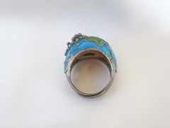Antique Sterling Silver 925 Enamel Ivy Import Dome Ring Size 7