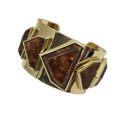 Jewelmint Faux Amber Cuff Bracelet Gold Tone 2.25” Diameter