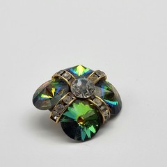 Stunning Rivoli rhinestone clip earrings unsigned Rainbow watermelon bold