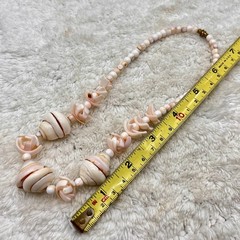 Vintage Pink Shell Necklace Choker Carved Spindle Shells Boho Beach Ethnic 14″