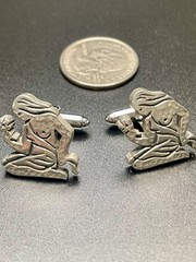 Vintage Art Deco Kneeling Siren Cufflinks Sculptural Novelty Silver Tone