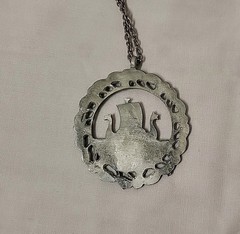 Vintage Norway Viking Ship Necklace Souvenir Pewter Pendant w/ Chain