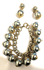 Vintage Bracelet And Earring Set Gray Tahitian Man Made Pearls Big Bold