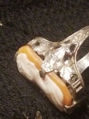 14k Gold Antique Cameo Ring, Shell & Coral, In Original Box, Size 4.75