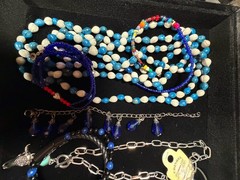 Vintage Blue Jewelry Lot Statement Necklaces Bracelets Working Watch 15 Pc