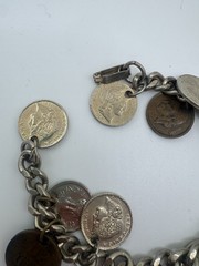 Vintage Coin Bracelet: Heavy Silver Tone Links, Coins