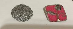 Two Pendant Pins No Chain Both Are Clean Shiny &very Nice Pins Sq. 1.25” Pink Si