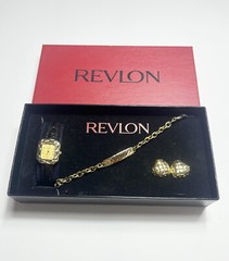 Vintage Revlon Watch Bracelet & Earrings Jewelry Set In Box