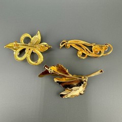 Vintage to Now Brooch Lot Gold Tone Faux Pearl Leaf Textured Brushed 1 Signed