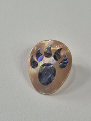 Rare NOS Vintage STORRS Bear Paw Totem Pin Inlaid Fire Abalone Brooch Alaska