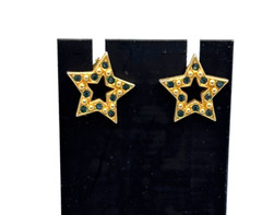 Vintage Avon Gold Tone Star Pierced Stud Earrings with Blue Inset Stones