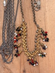 Large Lot of Costume Jewelry, Chains and Fringe Necklace, 10 Pairs Earrings