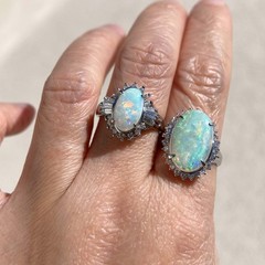 Full Fire Australian Opal with Diamond Halo Platinum Engagement Ring 7g V1159