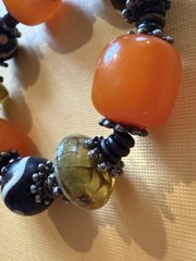 VTG 3 Bakelite Butterscotch Beads Bracelet / B&W artisan beads / metal spacers