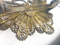 Vintage 800 Silver Filigree Butterfly Brooch Gold Wash 3D Layered Pin