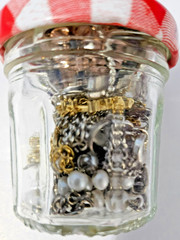 Small jewelry jar Vintage to now, all wearable no junk 8 items in jar #2