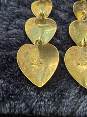 Vintage .925 Sterling Silver Triple Heart Dangle Earrings Etched Tiered