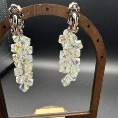 595. Vintage AB Crystal Lewis Segal Signed Clip On Earrings California
