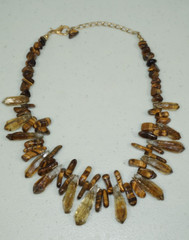 Vintage Chunky Statement Necklace Tigers Eye and Natural Quartz Crystals 19″-22″