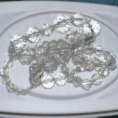 Hand Strung Glass/ Crystal? Faceted Beads White / Clear Graduated Necklace