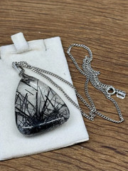 antique large rutilated tourmaline quartz pendant with chain necklace 835 silver