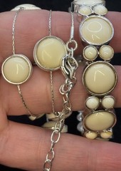 Vintage Napier Bracelet Necklace Set Cream Silver Tone