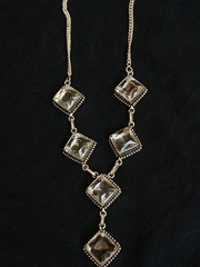 Sterling Silver Gemstone Y Necklace 925 Topaz Quartz Chain Pendant 18″ Vintage
