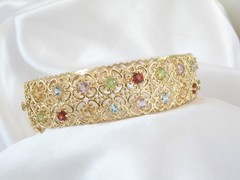 Sterling Silver 925 Gold on Natural Gemstone Statement Bracelet