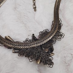 Vintage Steampunk Garden Party Glass Crystal Bronze Necklace Earrings