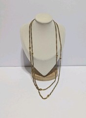 VTG Freirich Gold Tone Chain Necklace With Stationed Oval Metal Beads 54″. FLAW