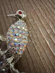 Vintage Sparkling AB Aurora Borealis Rhinestones Bird Brooch/Pin Goldtoned