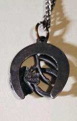 Vintage Silver Tone Good Luck Pendant Necklace 4-Leaf Clover Wishbone Horseshoe