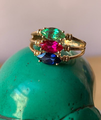 14K GOLD EMERALD GREEN,RUBY RED,SAPPHIRE BLUE CZ CUBIC ZIRCONIA WIDE BAND RING
