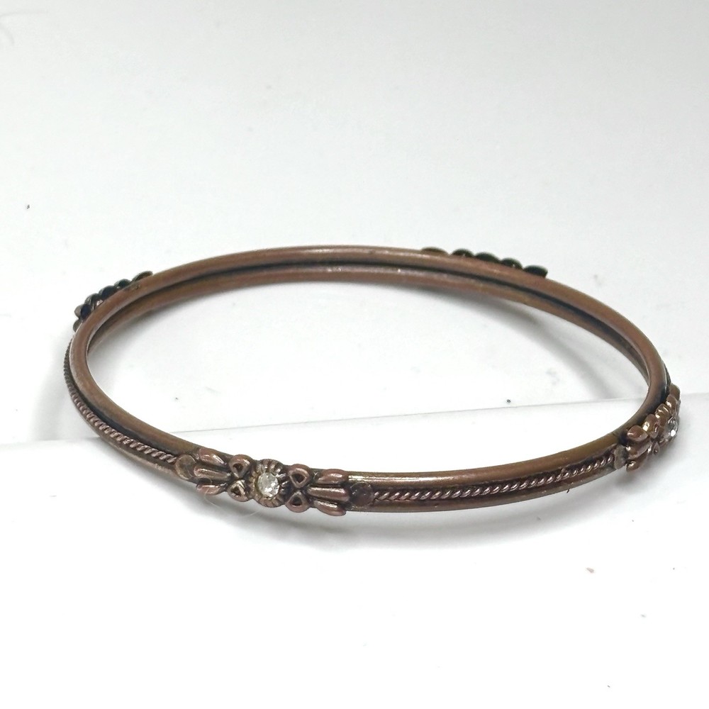 Antique Victorian Era Child’s Bangle Braided Floral Bracelet Inset Rhinestones