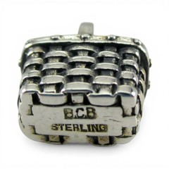 Sterling Silver MINI Market BASKET Charm for Bracelet MINIATURE Brown County