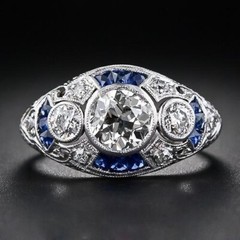 1.35Ct White Round Cut Simulated Diamond Three Stone Art Deco Ring In 925 Silver