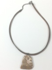 Polished Rock Stone Leather Choker Necklace Triple Strand Brown Beige Neutrals